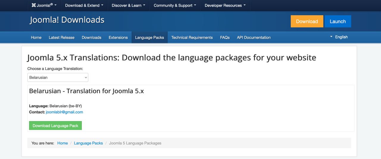 Доступна локализация на белорусский язык для Joomla 4 и 5