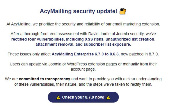Вышел AcyMailling v.8.7.1 - релиз безопасности