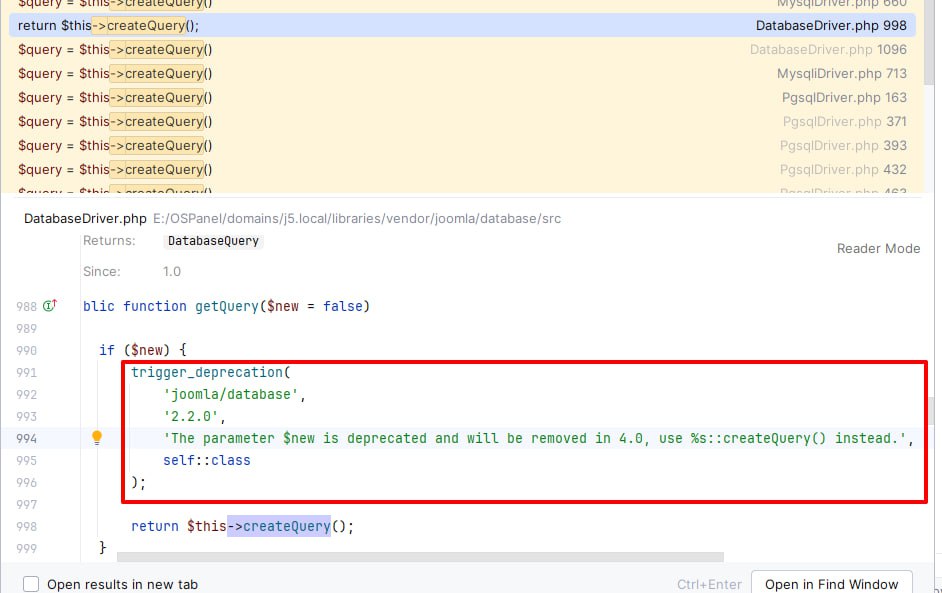 Совет по Joomla: $db-&amp;gt;getQuery(true) стал устаревшим