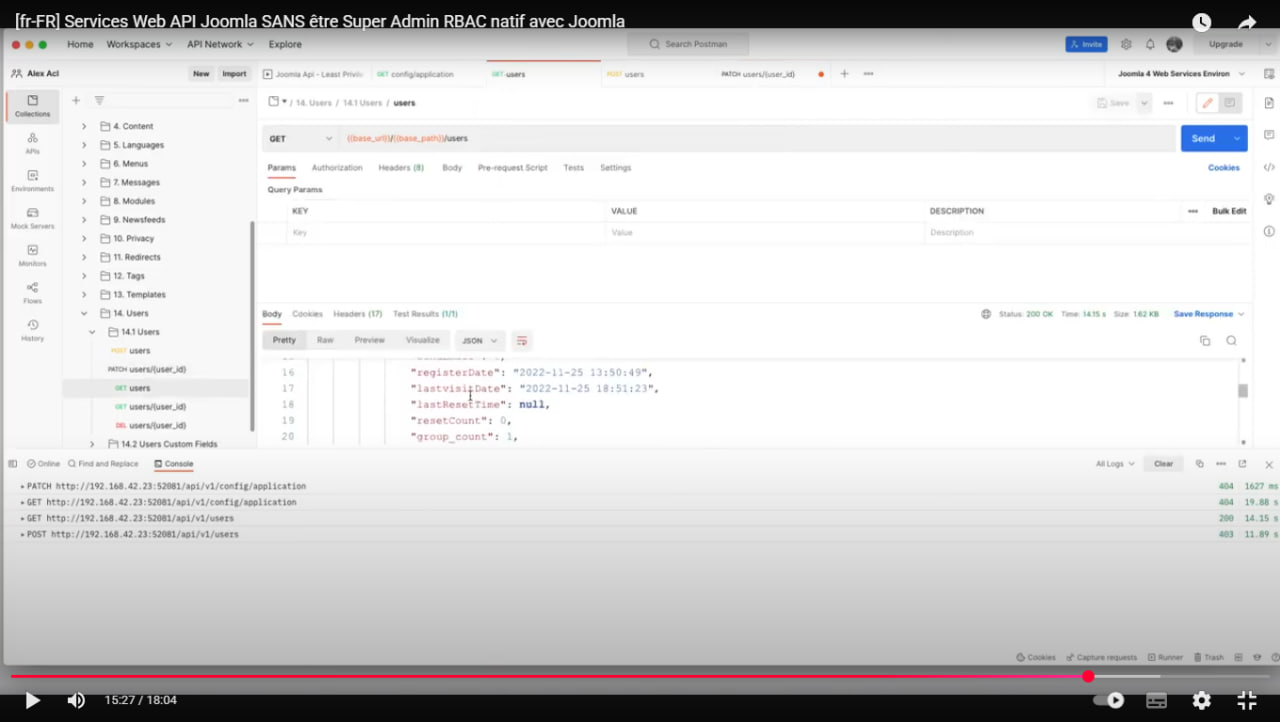 Joomla REST API без прав суперадминистратора. RBAC в Joomla