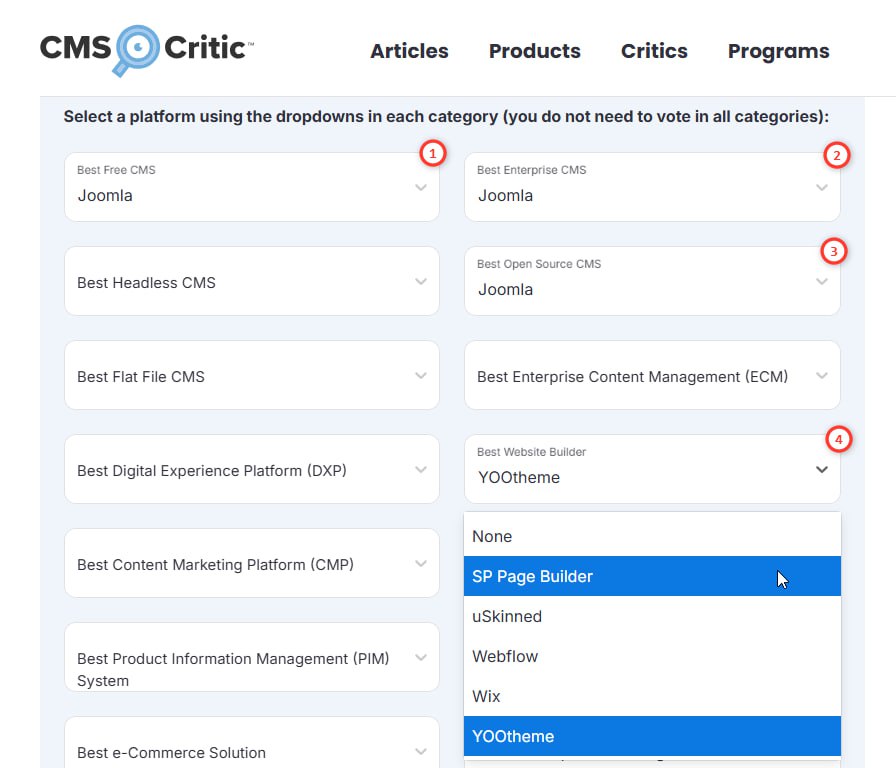 🏆 Открыто голосование за Joomla в  премии CMS Critic People’s Choice Awards 2025