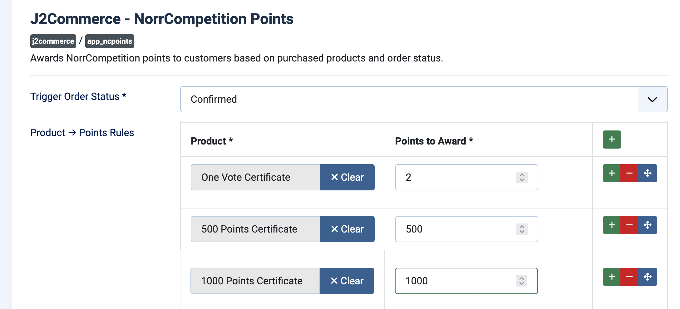 J2Commerce — настройки NorrCompetition Points